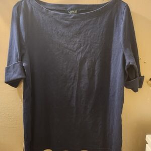 Lauren Ralph Lauren Navy Roll-Tab Boatneck Tee